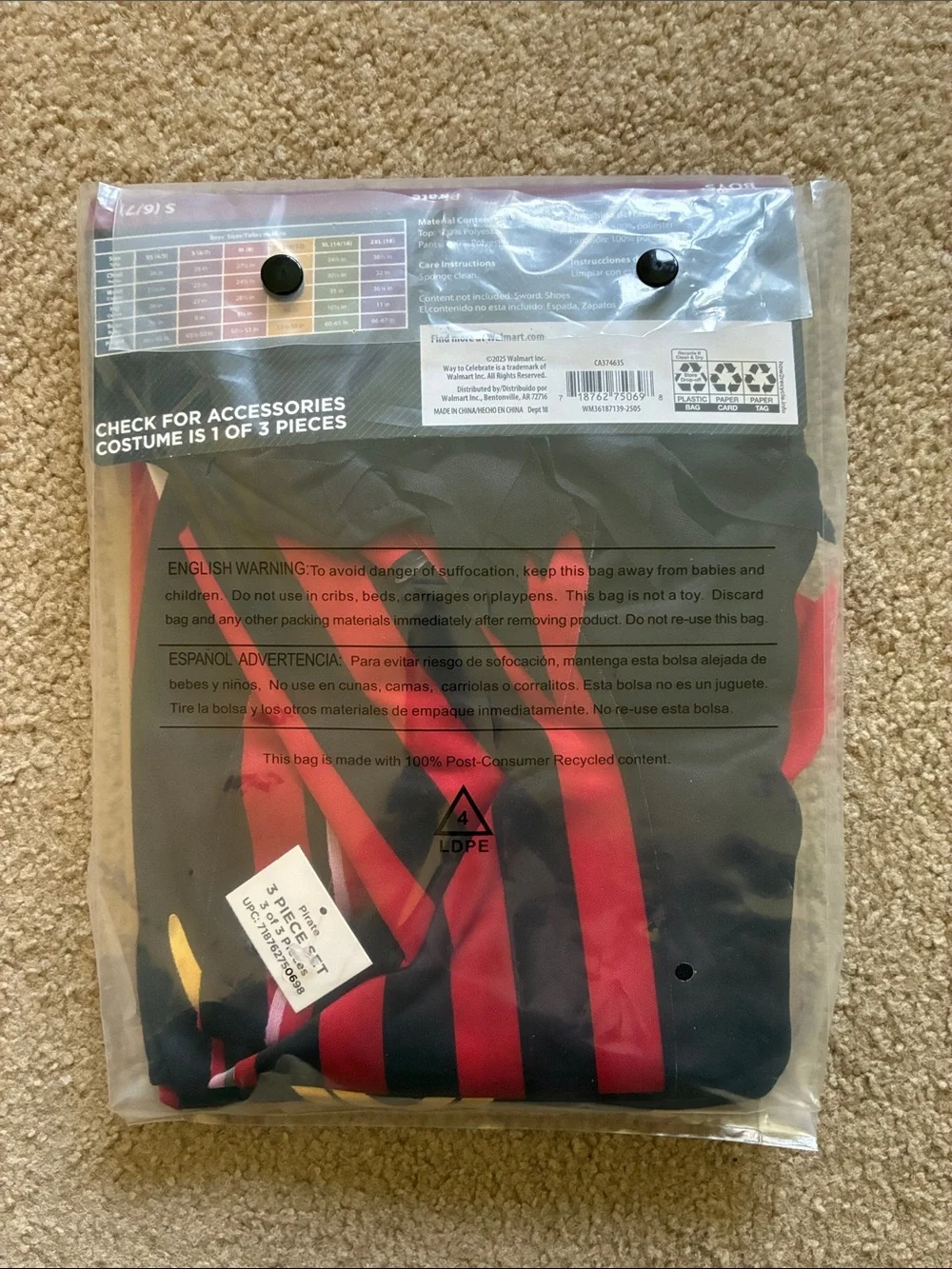 Way To Celebrate Boys Pirate Costume - Various Sizes